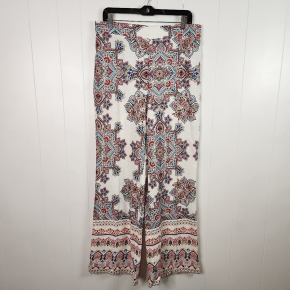 Rachel Zoe Mandala Wide Leg High Rise Pants Linen Womens Size Large Boho Beach - Picture 2 of 12